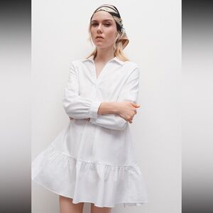 Zara White Tiered Mini Shirt Dress